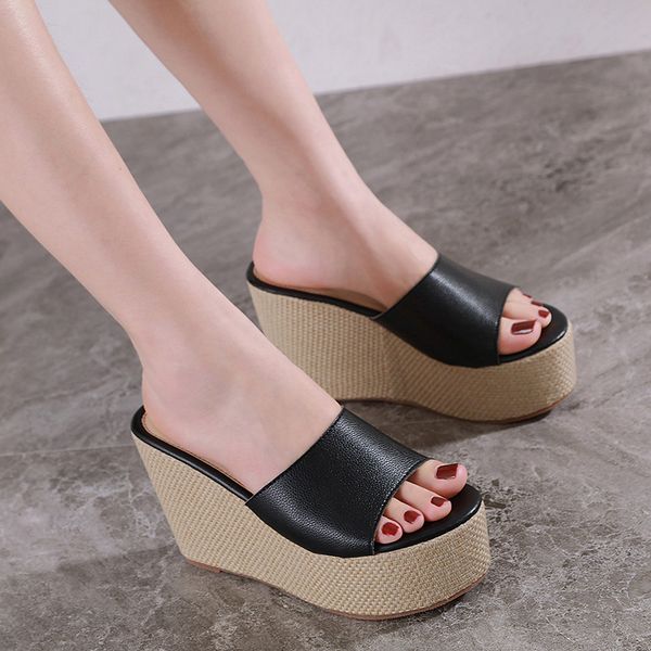 low house slippers platform on a wedge high-heeled shoes lady slides slipers women soft heels genuine leather summer 2020, Black
low house slippers platform on a wedge high-heeled shoes lady slides slipers women soft heels genuine leather summer 2020, Black