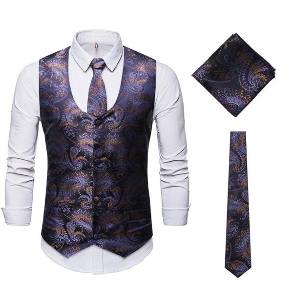 men's purple paisley dress vest necktie pocket square set 2020 fashion classic party wedding tuxedo vests waistcoat men gilet, Black;white
men's purple paisley dress vest necktie pocket square set 2020 fashion classic party wedding tuxedo vests waistcoat men gilet, Black;white