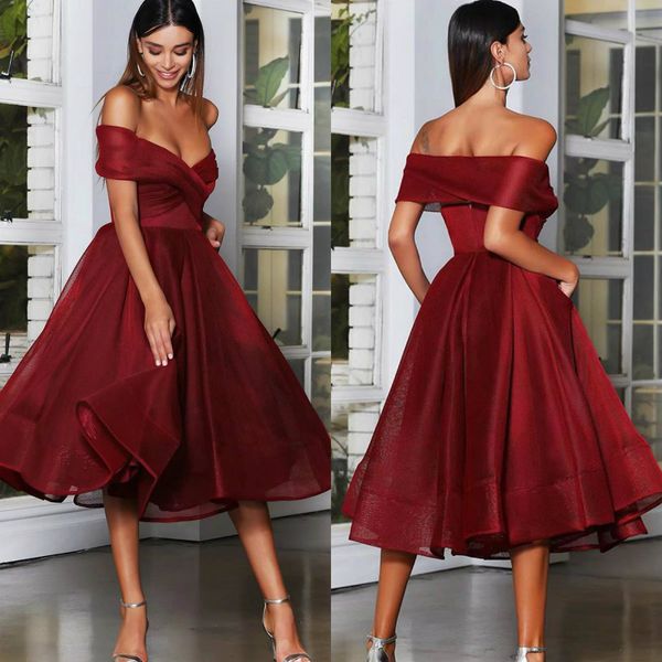 2020 burgundy short prom dresses ruched off the shoulder a line evening gowns vestidos longo tea length cocktail party dress, Black
2020 burgundy short prom dresses ruched off the shoulder a line evening gowns vestidos longo tea length cocktail party dress, Black