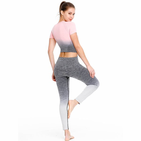 women sports gym yoga pants & t shirt gradient tights seamless pants stretchy high waist run fitness leggings hip push up set, White;red
women sports gym yoga pants & t shirt gradient tights seamless pants stretchy high waist run fitness leggings hip push up set, White;red