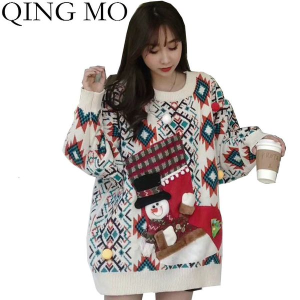 qing mo pink blue apricot christmas sweater women snowman sweater winter knitted pullovers female casual loose zqy2470, White;black
qing mo pink blue apricot christmas sweater women snowman sweater winter knitted pullovers female casual loose zqy2470, White;black