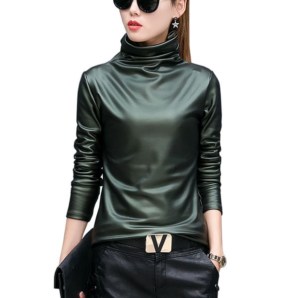 european punk plus size women blouse autumn turtleneck long sleeve shirt ladies velvet stretch camisas pu leather blouses, White
european punk plus size women blouse autumn turtleneck long sleeve shirt ladies velvet stretch camisas pu leather blouses, White