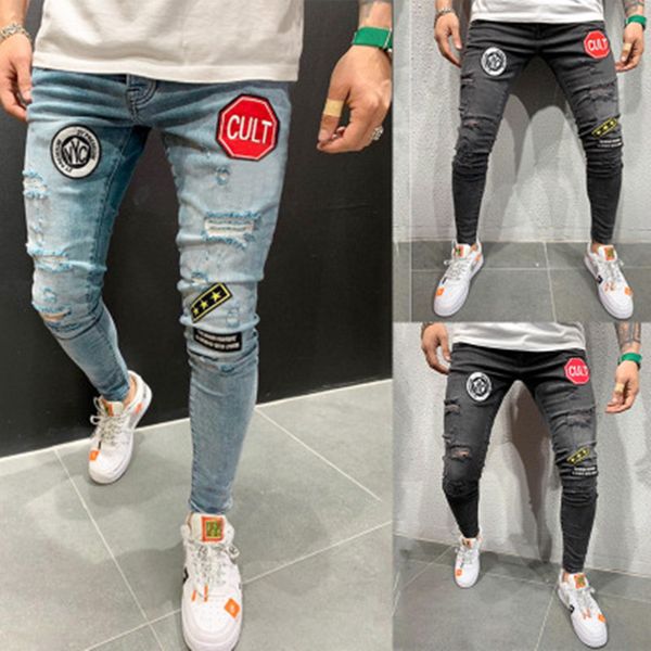 embroidered letter print jeans men ripped jeans washed hole designer mens classic casual denim biker pant slim fit straight trousers, Blue
embroidered letter print jeans men ripped jeans washed hole designer mens classic casual denim biker pant slim fit straight trousers, Blue
