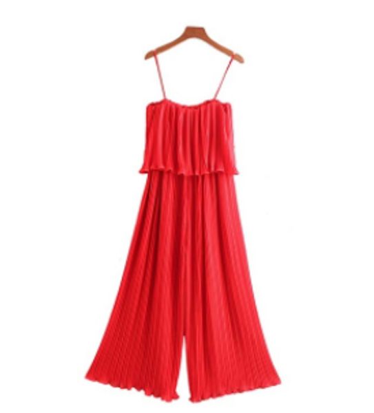 women chiffon red black pleated jumpsuits elastic waist ruffles sleeveless backless rompers female chic playsuits, Black;white
women chiffon red black pleated jumpsuits elastic waist ruffles sleeveless backless rompers female chic playsuits, Black;white