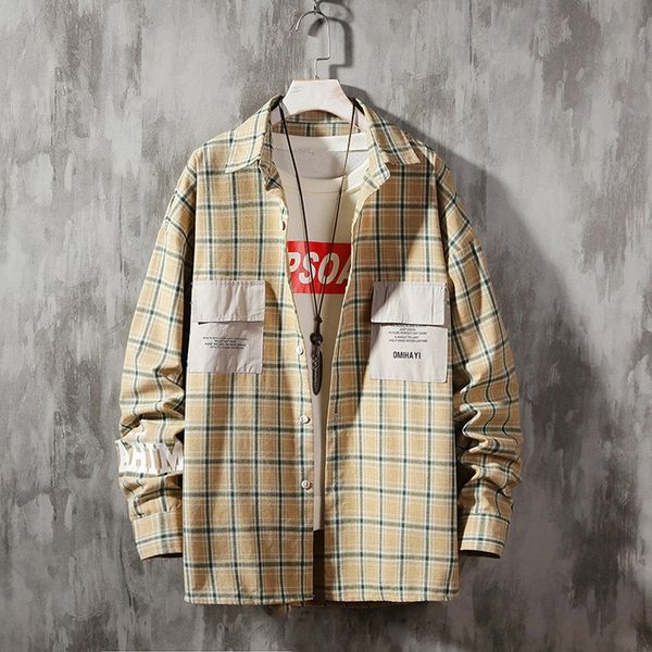 plaid short japanese couple streetwear shirt men loose spring and autumn long sleeve coat korean version of the trend shirt, White;black
plaid short japanese couple streetwear shirt men loose spring and autumn long sleeve coat korean version of the trend shirt, White;black