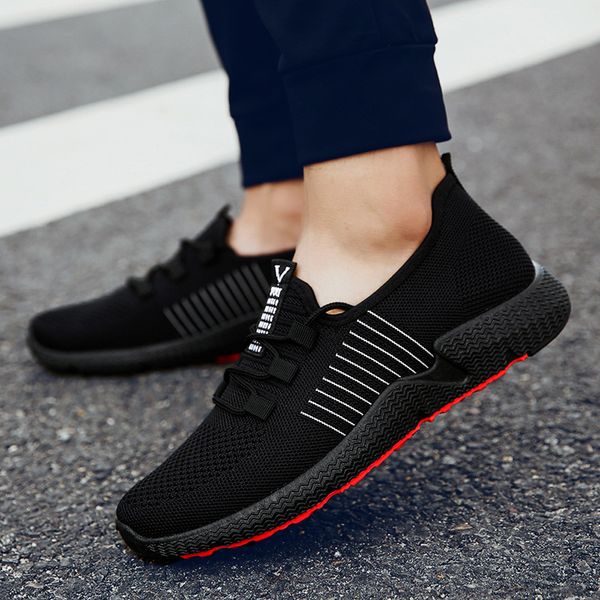 men outdoor mesh shoes casual lace up comfortable soles running sports shoes tenis masculino adulto, Black