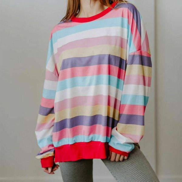 new spring womens rainbow stripe sweatshirt long sleeve pullovers women loose o neck sweatshirts female cotton streetwear, Black
new spring womens rainbow stripe sweatshirt long sleeve pullovers women loose o neck sweatshirts female cotton streetwear, Black