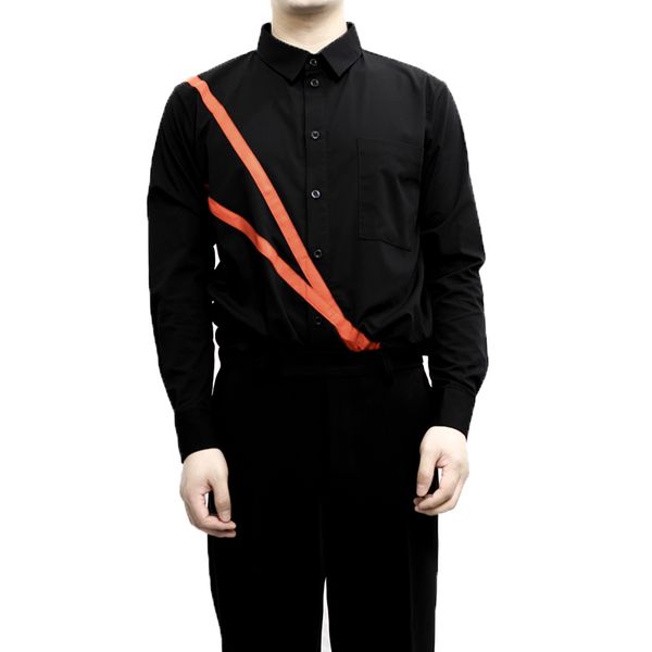 s-6xlmale shirt pure cotton stripe stitching black department casual style red stripe slim, White;black
s-6xlmale shirt pure cotton stripe stitching black department casual style red stripe slim, White;black