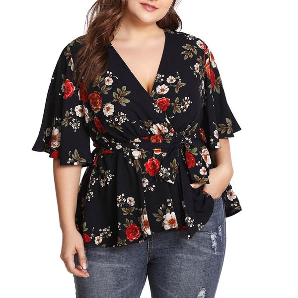 women's blouses and shirts 2019 summer deep v-neck floral printed tunic shirt bandage large size loose blouse camisa, White
women's blouses and shirts 2019 summer deep v-neck floral printed tunic shirt bandage large size loose blouse camisa, White