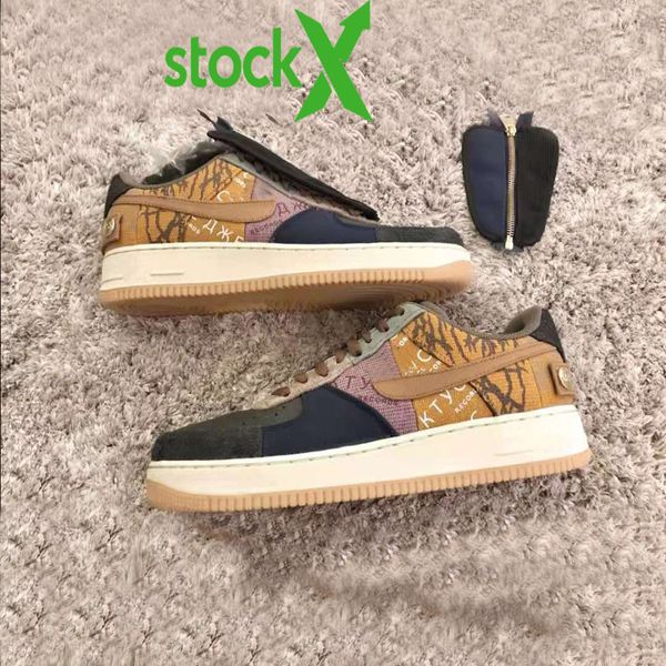 

2019 authentic travis scott x air 2019 force 1 low cactus jack multi color muted bronze fossil men women cn2405 -900 running shoes, White;red