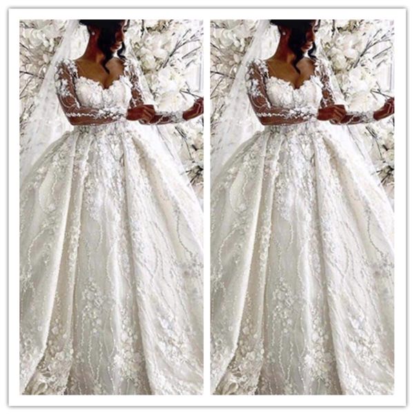 ball gown wedding dresses sweetheart neckline hand made flowers 3d flowers long sleeve puffy floor length bridal dresses robe de mariee, White
ball gown wedding dresses sweetheart neckline hand made flowers 3d flowers long sleeve puffy floor length bridal dresses robe de mariee, White