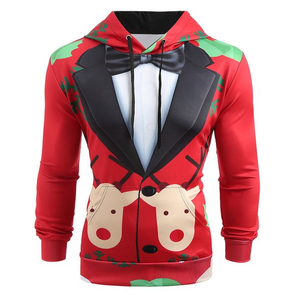 christmas faux suit print pullover men's hoodie, Black 
christmas faux suit print pullover men's hoodie, Black