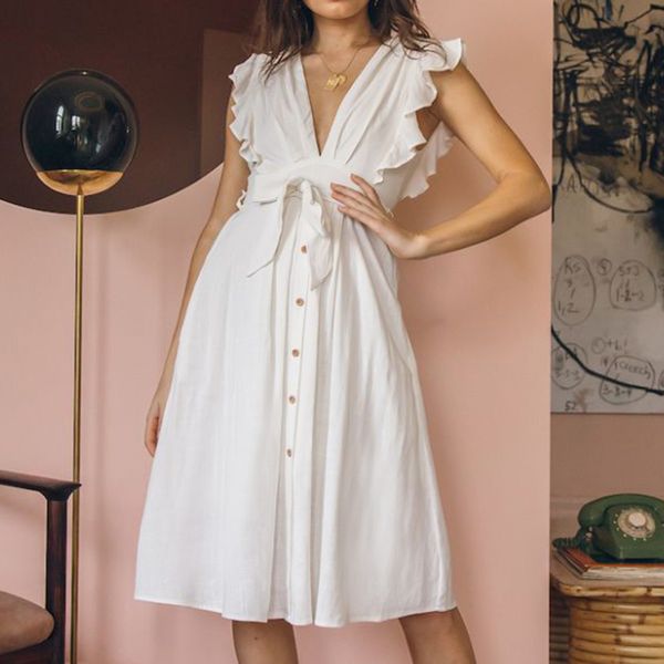 2019 new ladies dress summer white deep v-neck button down stringy selvedge lace-up dress, Black;gray
2019 new ladies dress summer white deep v-neck button down stringy selvedge lace-up dress, Black;gray