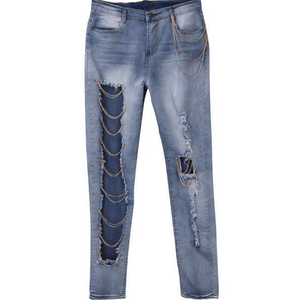 fashion women lady pants jeans hole destroyed ripped distressed chain denim pants jeans, Blue
fashion women lady pants jeans hole destroyed ripped distressed chain denim pants jeans, Blue