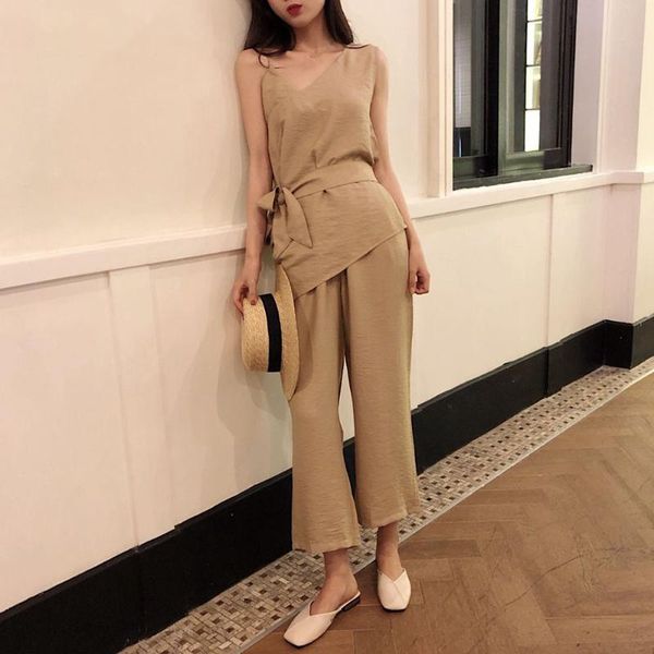korean chic two piece sets 2020 summer solid color linen sleeveless female and wide legs pants causal women sets 2pcs, White
korean chic two piece sets 2020 summer solid color linen sleeveless female and wide legs pants causal women sets 2pcs, White