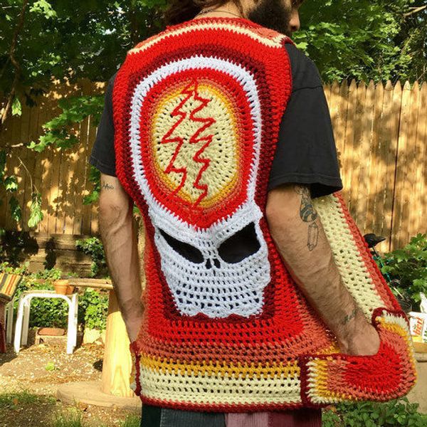 women men grateful dead crochet vest, steal your face vest with pockets, custom made vest, festival fashion, Black;brown
women men grateful dead crochet vest, steal your face vest with pockets, custom made vest, festival fashion, Black;brown