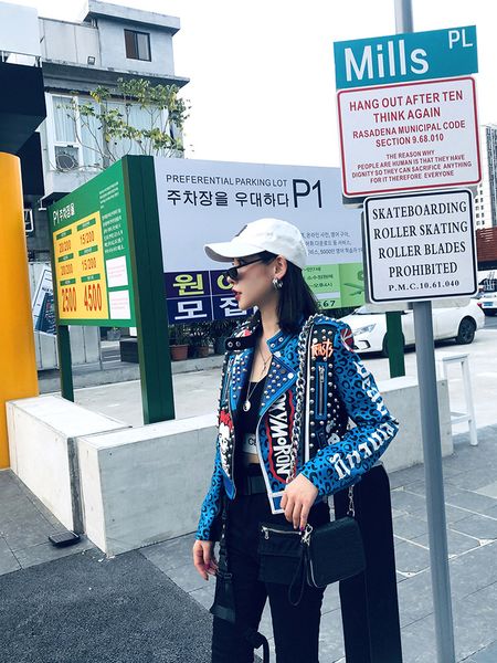women's pu leather jackets graffiti leopard print punk motorcycle biker zip rivet beading woman's coats character short outerwear, Black
women's pu leather jackets graffiti leopard print punk motorcycle biker zip rivet beading woman's coats character short outerwear, Black