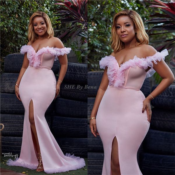 2019 blush pink off shoulder mermaid prom drses elegant high side split sheath evening gown long formal party brideamaid dresses, Black
2019 blush pink off shoulder mermaid prom drses elegant high side split sheath evening gown long formal party brideamaid dresses, Black