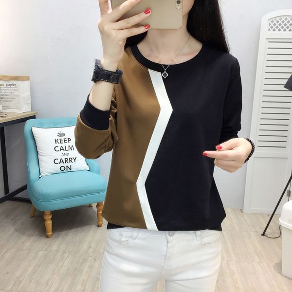 2018 early autumn clothing new style women's dress large size round neckline t-shirt joint contrast color versatile, White
2018 early autumn clothing new style women's dress large size round neckline t-shirt joint contrast color versatile, White