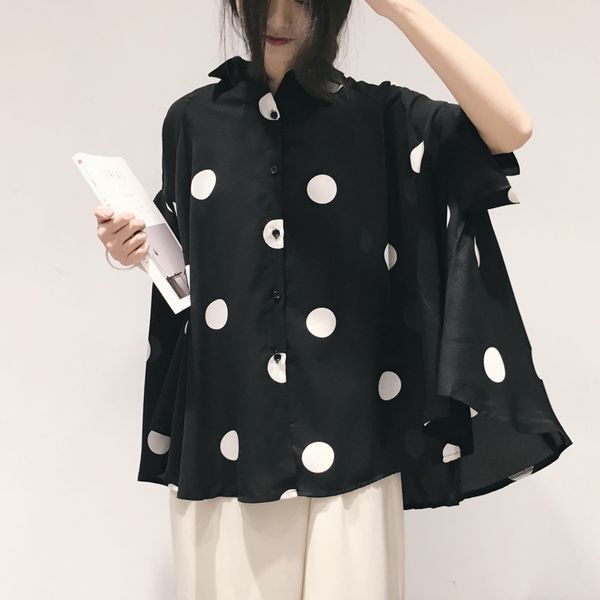 2020 summer new style design retro polka dot cape shirt loose short chiffon thin shirt turn down collar women blouses, White
2020 summer new style design retro polka dot cape shirt loose short chiffon thin shirt turn down collar women blouses, White