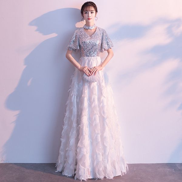 white evening dress female 2019 new banquet noble elegant ladies bridesmaid long section slim dinner host, White;black
white evening dress female 2019 new banquet noble elegant ladies bridesmaid long section slim dinner host, White;black