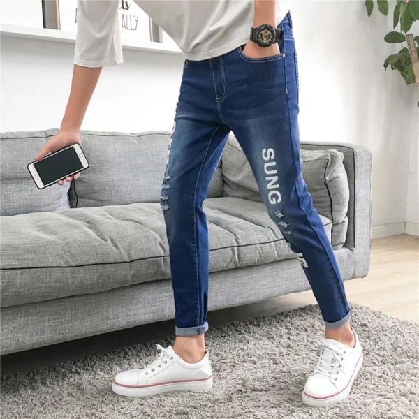 men's jeans wholesale 2021 fashion ripped korean style slim elastic personality beggar youth trend men pencil pants, Blue
men's jeans wholesale 2021 fashion ripped korean style slim elastic personality beggar youth trend men pencil pants, Blue