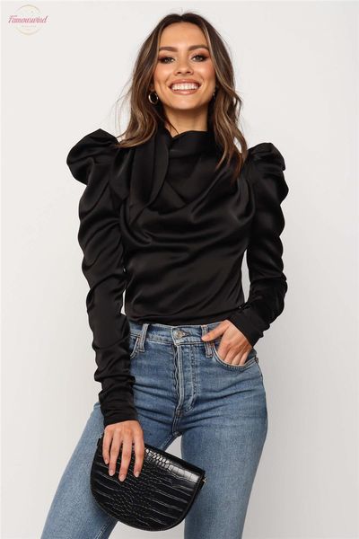 women long sleeve satin blouses 2020 fashion high neck long puff sleeve black elegant blouse shirt office lady classic chemise femme, White
women long sleeve satin blouses 2020 fashion high neck long puff sleeve black elegant blouse shirt office lady classic chemise femme, White