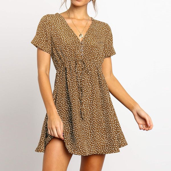 summer dress women 2020 casual short sleeve dot print beach dress v neck party mini dress elegant a line dresses robe femme, Black;gray
summer dress women 2020 casual short sleeve dot print beach dress v neck party mini dress elegant a line dresses robe femme, Black;gray