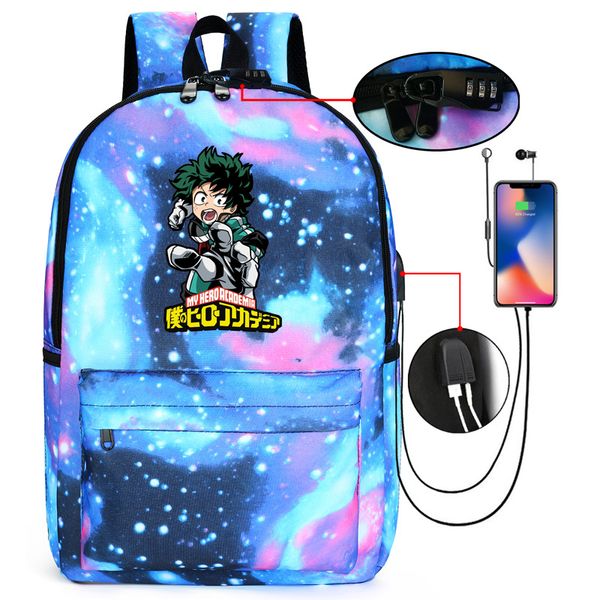 my hero academia deku backpack student bag with usb charging backpack with lock