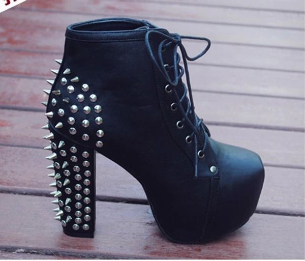 new 2015 women lace up studded rivets ankle boots rivtes high heels platform shoes motorcycle boots size 35-40, Black
new 2015 women lace up studded rivets ankle boots rivtes high heels platform shoes motorcycle boots size 35-40, Black