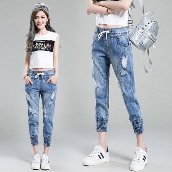 elastic waist jeans female beam foot close the mouth harlan pants loose pants nine points, Blue
elastic waist jeans female beam foot close the mouth harlan pants loose pants nine points, Blue