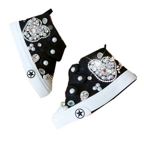 2019 new fashion diamond water drill children's canvas shoes rhinestone gemstone girls high parent child board shoes, Black
2019 new fashion diamond water drill children's canvas shoes rhinestone gemstone girls high parent child board shoes, Black