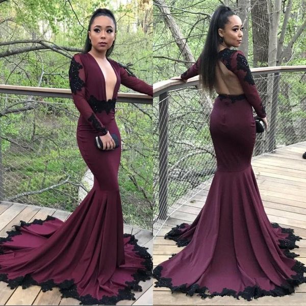 burgundy evening dresses with black applique see through backless mermaid formal party prom gowns 2020 selling new custom made e306, Black;red
burgundy evening dresses with black applique see through backless mermaid formal party prom gowns 2020 selling new custom made e306, Black;red