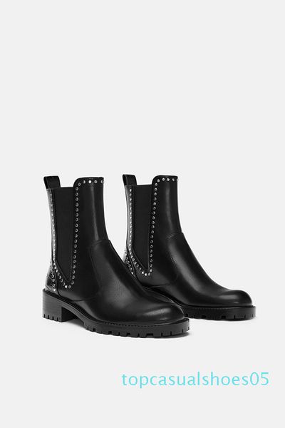 side elastic force rivet head flat bottom short boots knight boot boot women's shoes t05, Black
side elastic force rivet head flat bottom short boots knight boot boot women's shoes t05, Black