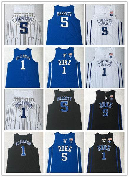 ncaa duke blue devils zion 1 williamson college jersey rj 5 barrett cameron 2 reddish indiana hoosiers romeo 0 langford s-2xl quality, Black
