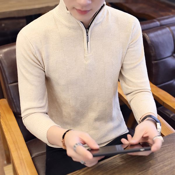 sweater winter new men's zipper half high collar youth thickening men's thermal knitwear, White;black
sweater winter new men's zipper half high collar youth thickening men's thermal knitwear, White;black