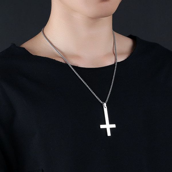 men inverted cross pendant necklace stainless steel chain link necklaces jewelry fs99, Silver
men inverted cross pendant necklace stainless steel chain link necklaces jewelry fs99, Silver