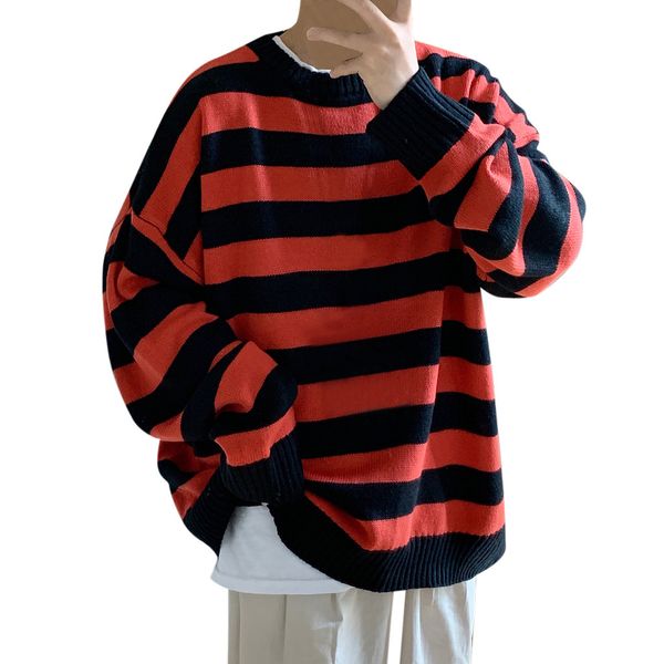 men's sweater 2019 autumn and winter new warm retro striped loose sweater youth personality fashion trend men's clothing, White;black
men's sweater 2019 autumn and winter new warm retro striped loose sweater youth personality fashion trend men's clothing, White;black