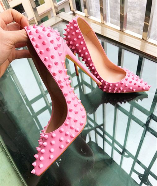 real p women fashion pumps pink patent spikes rivets point toe high heels thin heel boots genuine leather lady pumps, Black
real p women fashion pumps pink patent spikes rivets point toe high heels thin heel boots genuine leather lady pumps, Black