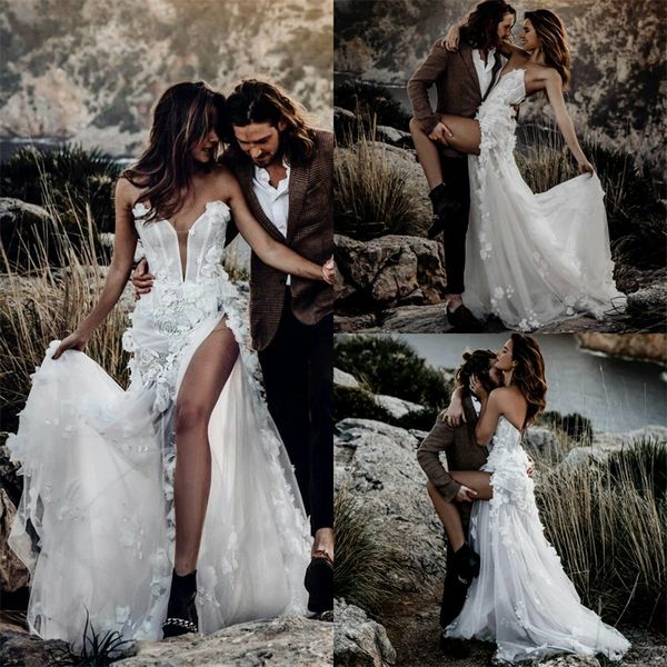 high-split boho wedding dresses spaghetti strap 3d-floral appliqued lace bridal gown beach sleeveless sweep train robes de mariée, White
high-split boho wedding dresses spaghetti strap 3d-floral appliqued lace bridal gown beach sleeveless sweep train robes de mariée, White