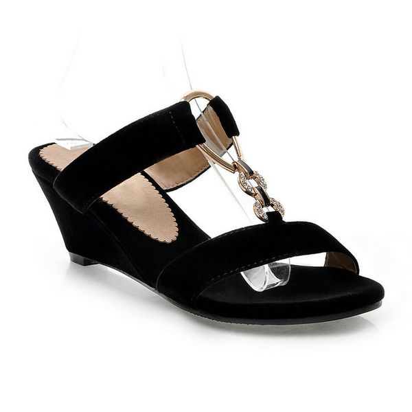 size 34-39 female summer metal decoration slippers for woman flock wedges shoes ladies comfort outdoor shoes women leisure shoe, Black
size 34-39 female summer metal decoration slippers for woman flock wedges shoes ladies comfort outdoor shoes women leisure shoe, Black