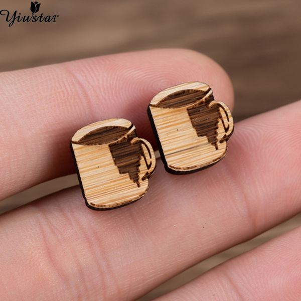 yiustar новое прибытие крошечные симпатичные чашки серьги для девочек дети маленькие деревянные серьги уникальная чашка кофе рождество уха, Golden;silver