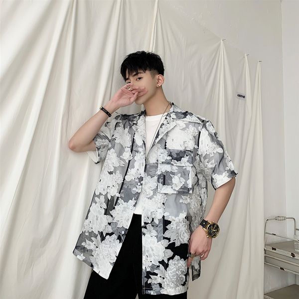 summer fashion trends 2020 floral print perspective cutout short sleeve shirt for men casual blouse stage show party shirt, White;black
summer fashion trends 2020 floral print perspective cutout short sleeve shirt for men casual blouse stage show party shirt, White;black