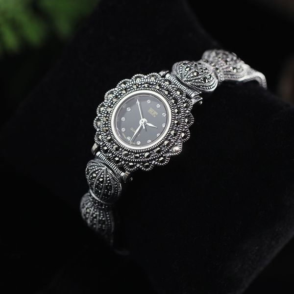 metjakt handmade vintage thai silver bracelet watch with zircon solid 925 sterling silver bracelet for women's luxury jewelry, Golden;silver
metjakt handmade vintage thai silver bracelet watch with zircon solid 925 sterling silver bracelet for women's luxury jewelry, Golden;silver