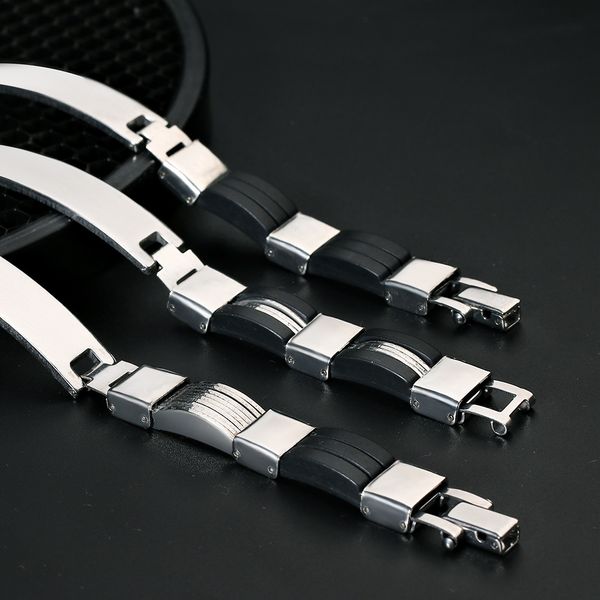 new design young mens health stainless steel black resin bracelet for sale, Golden;silver
new design young mens health stainless steel black resin bracelet for sale, Golden;silver