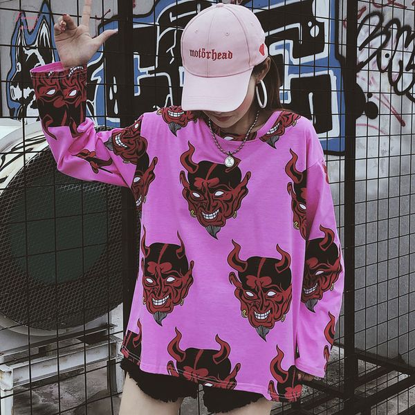 harajuku мультфильм devil печать тенниска вскользь сыпучие длинным рукавом футболки женщины ulzzang bf hip hop streetwear pink tops, White
harajuku мультфильм devil печать тенниска вскользь сыпучие длинным рукавом футболки женщины ulzzang bf hip hop streetwear pink tops, White