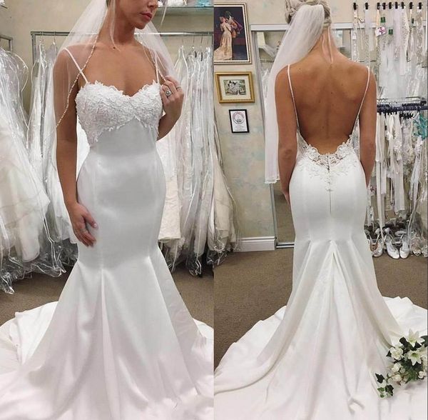 spaghetti straps 2020 satin mermaid wedding dresses open back long bridal gowns lace appliques sweep train vestidos de novia, White
spaghetti straps 2020 satin mermaid wedding dresses open back long bridal gowns lace appliques sweep train vestidos de novia, White