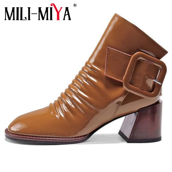 mili-miya new arrival solid color women ankle boots cow leather pleated round toe hook&loop motorcycle boots square heels, Black
mili-miya new arrival solid color women ankle boots cow leather pleated round toe hook&loop motorcycle boots square heels, Black