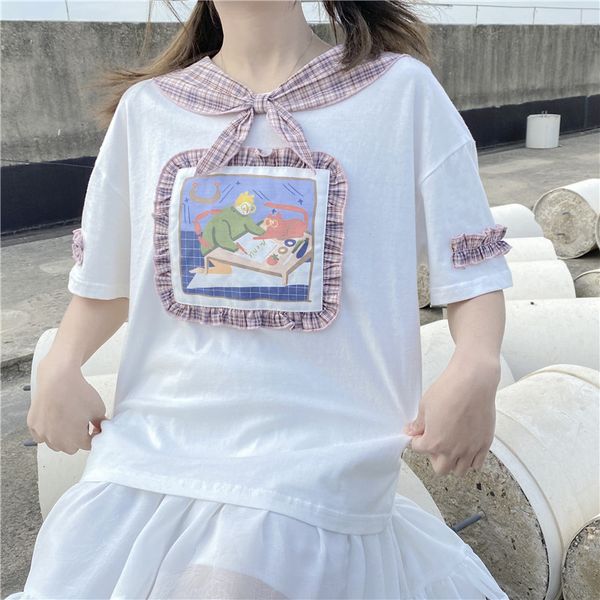 summer new japanese cute edge tie knot navy large lapel short sleeve pullover t-shirt college style kawaii harajuku, White
summer new japanese cute edge tie knot navy large lapel short sleeve pullover t-shirt college style kawaii harajuku, White