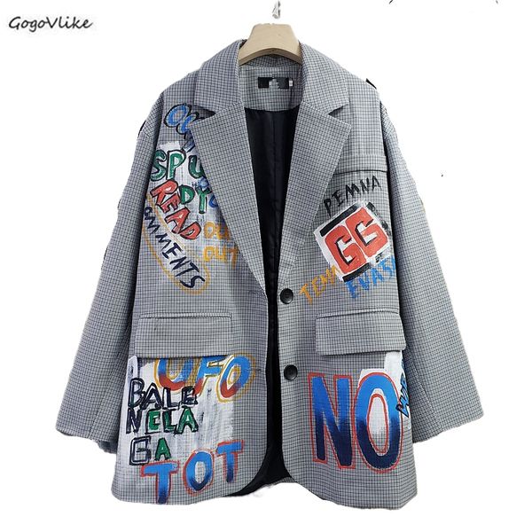 british style plaid suit blazer women graffiti print outerwear female plus size suit jacket female chic korean coats lt882s30, White;black
british style plaid suit blazer women graffiti print outerwear female plus size suit jacket female chic korean coats lt882s30, White;black